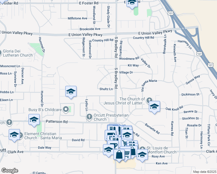 map of restaurants, bars, coffee shops, grocery stores, and more near 1053 Shultz Ln in Orcutt