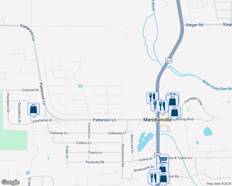 map of restaurants, bars, coffee shops, grocery stores, and more near 213 Holt Street in Meridianville