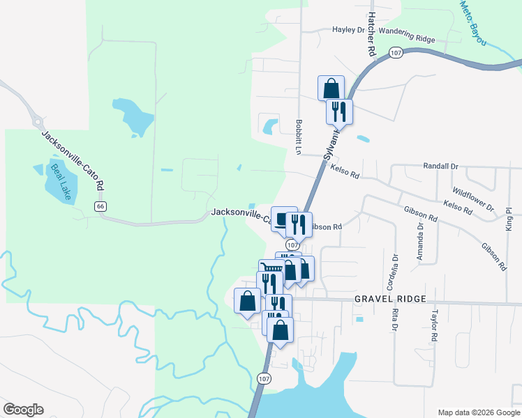 map of restaurants, bars, coffee shops, grocery stores, and more near 7922 Jacksonville-Cato Road in Jacksonville