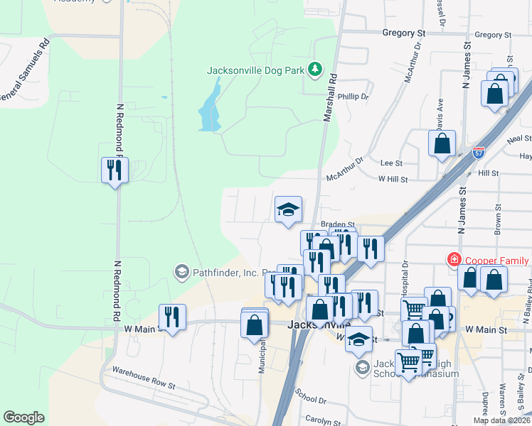 map of restaurants, bars, coffee shops, grocery stores, and more near 616 Carpenter Drive in Jacksonville