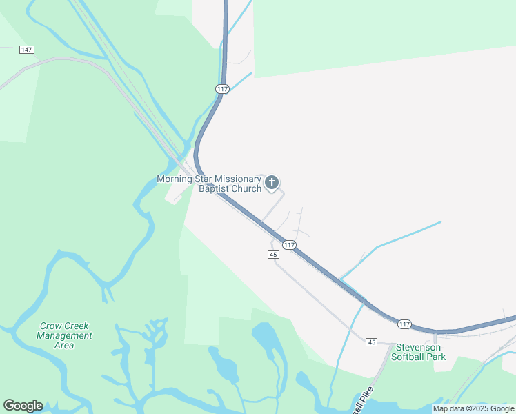 map of restaurants, bars, coffee shops, grocery stores, and more near 16144 Alabama 117 in Stevenson