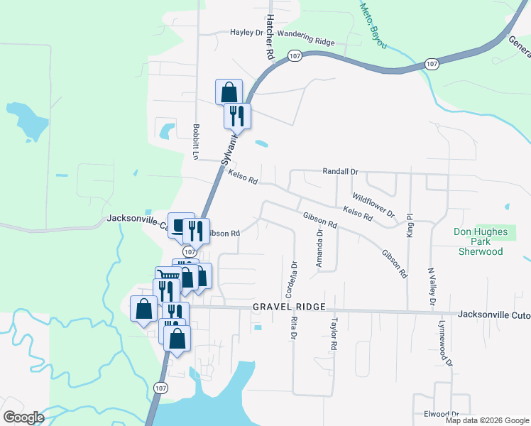 map of restaurants, bars, coffee shops, grocery stores, and more near 7328 Gibson Road in Jacksonville