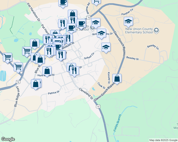 map of restaurants, bars, coffee shops, grocery stores, and more near 12 Tanyard Court in Blairsville