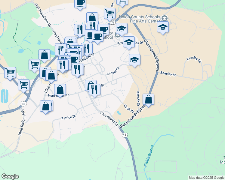 map of restaurants, bars, coffee shops, grocery stores, and more near 12 Tanyard Court in Blairsville
