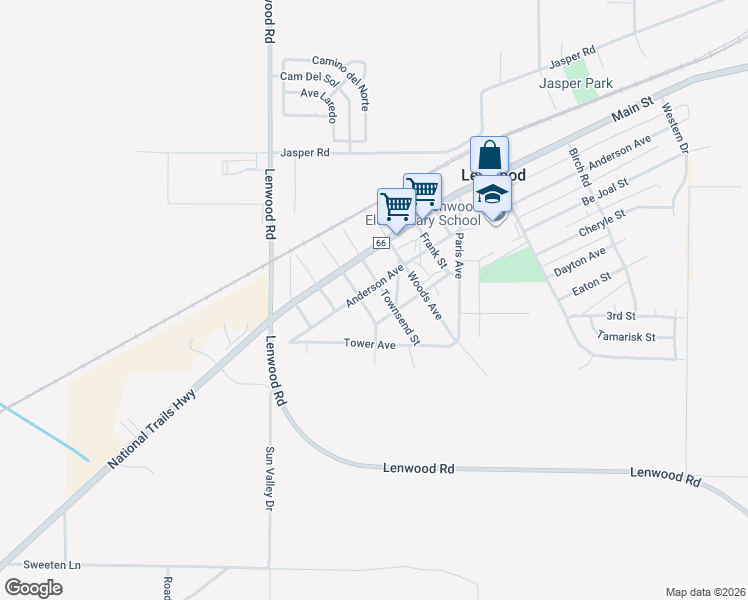 map of restaurants, bars, coffee shops, grocery stores, and more near 34333 Hannan Street in Barstow