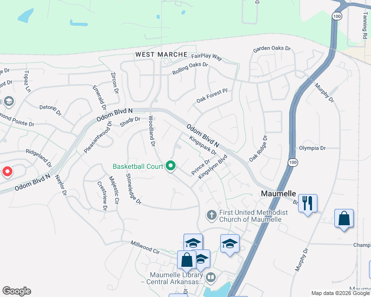 map of restaurants, bars, coffee shops, grocery stores, and more near 6 Monarch Court in Maumelle