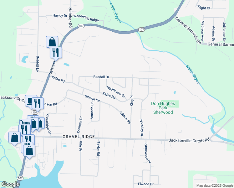 map of restaurants, bars, coffee shops, grocery stores, and more near 122 Wildflower Drive in Jacksonville