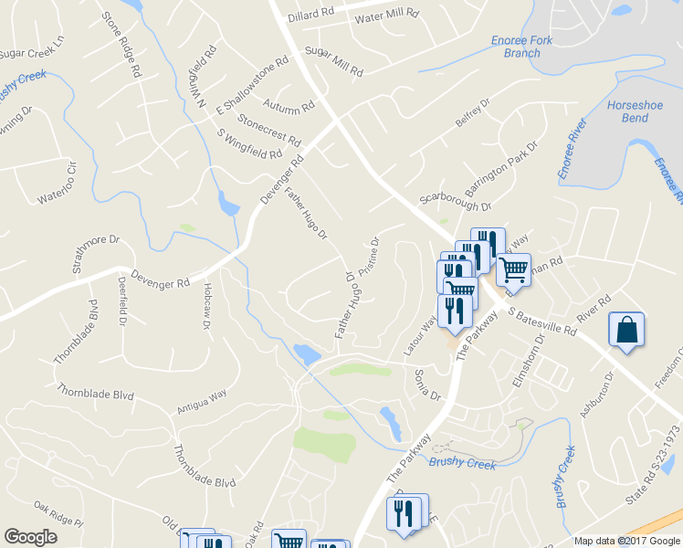 map of restaurants, bars, coffee shops, grocery stores, and more near 202 Father Hugo Drive in Greer