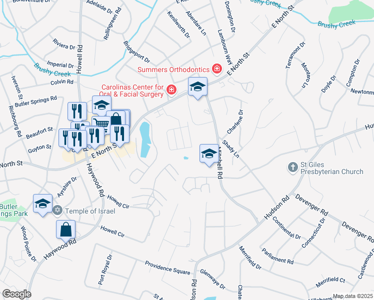 map of restaurants, bars, coffee shops, grocery stores, and more near 259 Cedar Crossing Lane in Greenville
