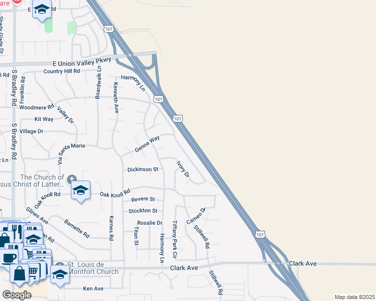 map of restaurants, bars, coffee shops, grocery stores, and more near 4614 Woodmere Road in Santa Maria