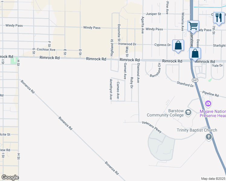map of restaurants, bars, coffee shops, grocery stores, and more near 2181 Amethyst Avenue in Barstow