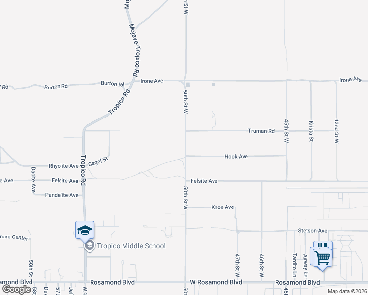 map of restaurants, bars, coffee shops, grocery stores, and more near 50th Street West in Rosamond