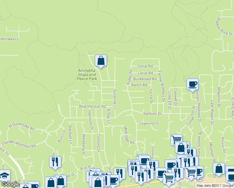 map of restaurants, bars, coffee shops, grocery stores, and more near 580 Sunshine Ln in Sedona
