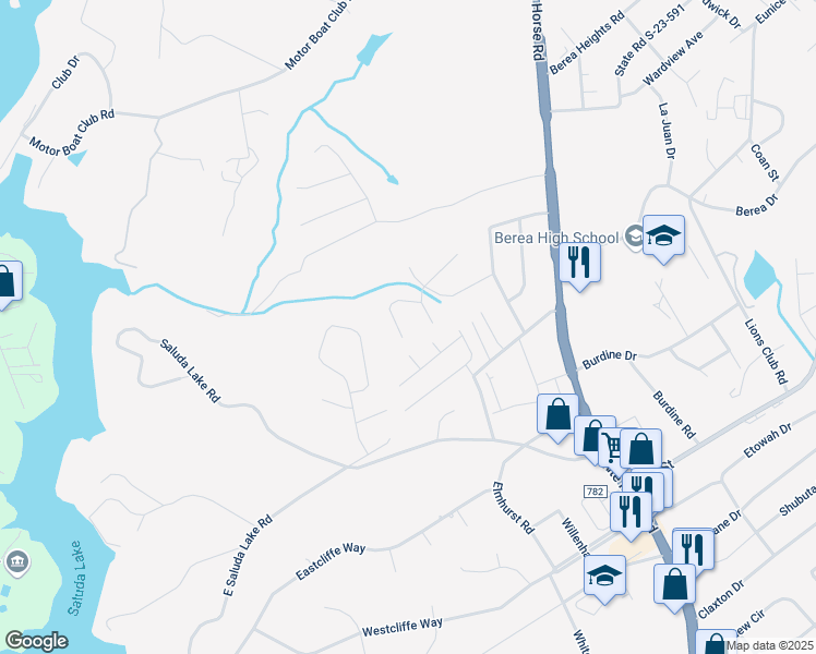 map of restaurants, bars, coffee shops, grocery stores, and more near 24 Bluffside Drive in Greenville