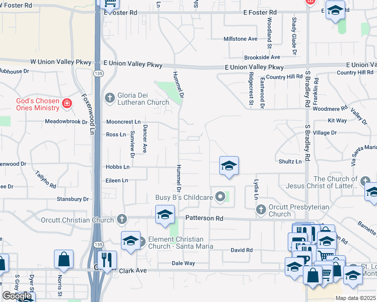 map of restaurants, bars, coffee shops, grocery stores, and more near 4510 Hummel Drive in Santa Maria