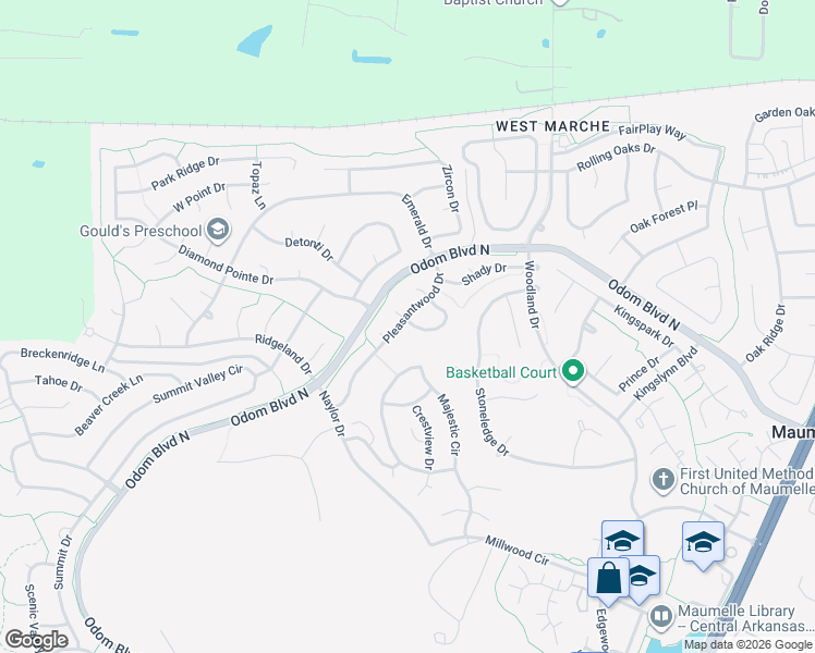map of restaurants, bars, coffee shops, grocery stores, and more near 121 Pleasantwood Drive in Maumelle