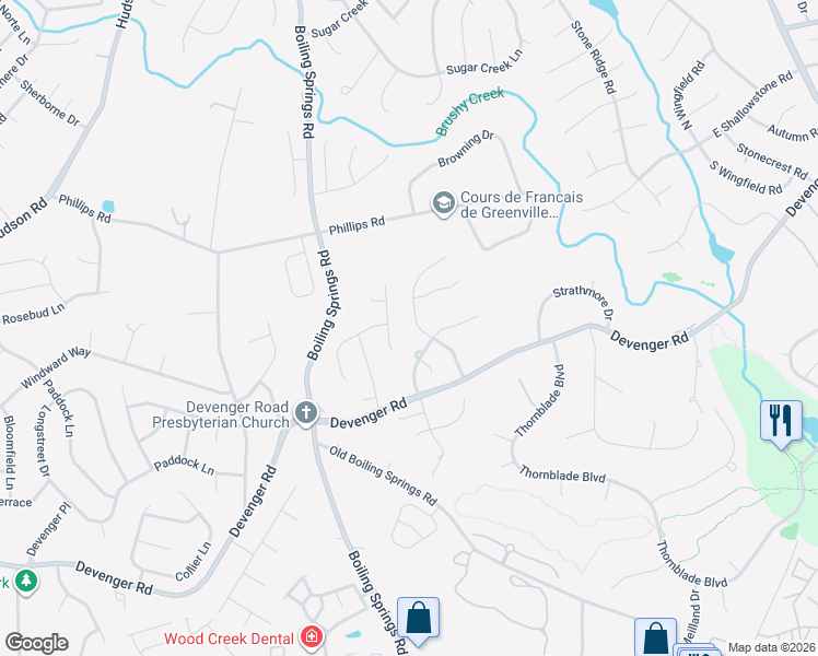 map of restaurants, bars, coffee shops, grocery stores, and more near 207 Wycliffe Dr in Greer