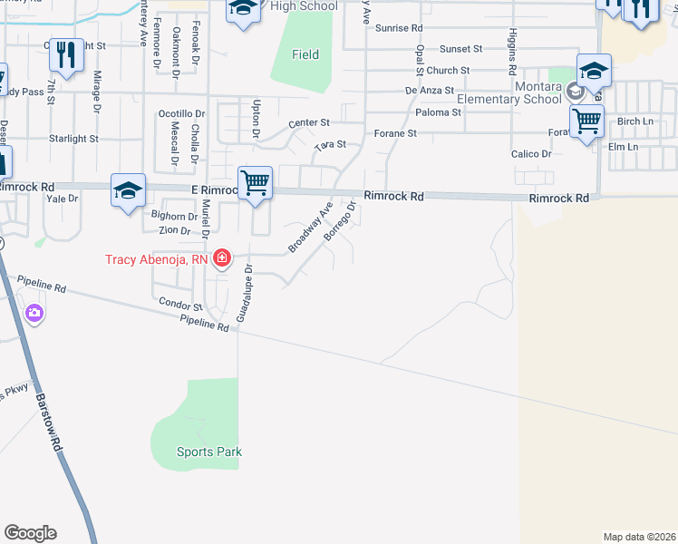 map of restaurants, bars, coffee shops, grocery stores, and more near 1241 Everglades Court in Barstow