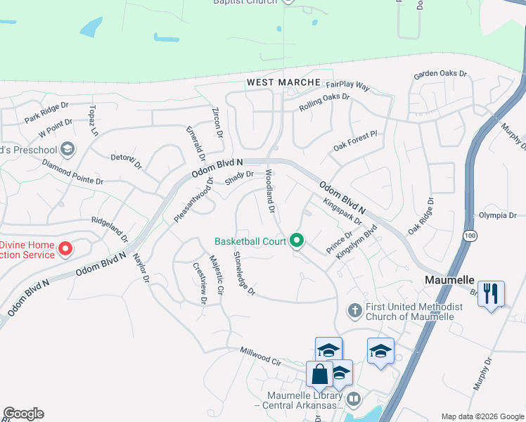 map of restaurants, bars, coffee shops, grocery stores, and more near 8 Rockledge Place in Maumelle