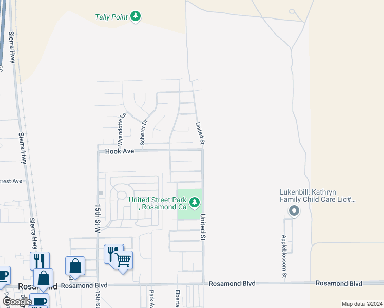 map of restaurants, bars, coffee shops, grocery stores, and more near 1024 Hook Avenue in Rosamond