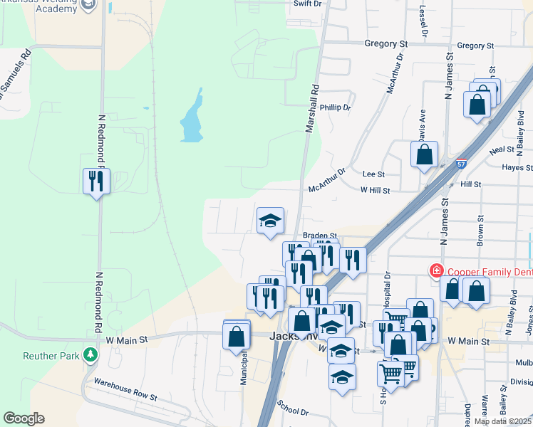 map of restaurants, bars, coffee shops, grocery stores, and more near 616 Cheryl Lane in Jacksonville