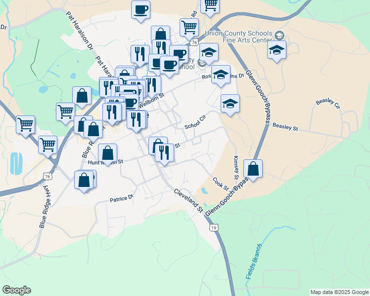 map of restaurants, bars, coffee shops, grocery stores, and more near 12 Tanyard Court in Blairsville