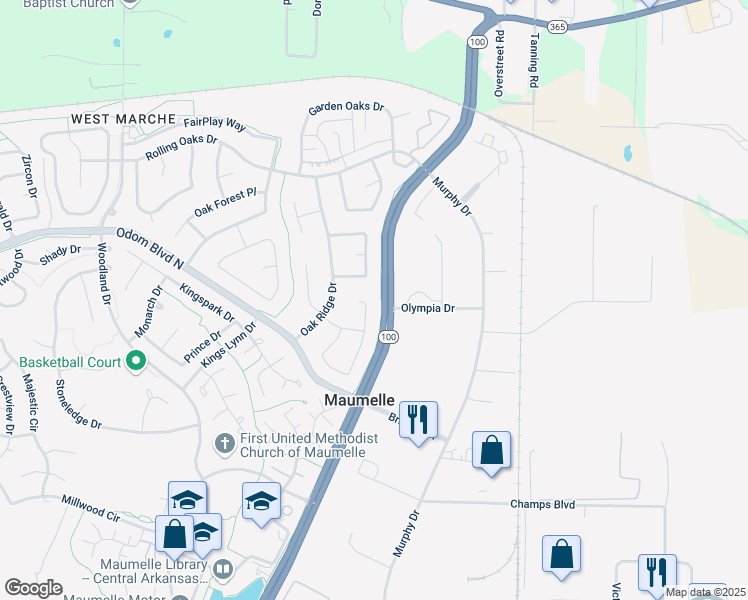 map of restaurants, bars, coffee shops, grocery stores, and more near 116 Pin Oak Cove in Maumelle