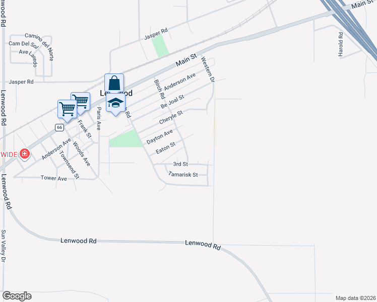 map of restaurants, bars, coffee shops, grocery stores, and more near 34249 Birch Road in Barstow