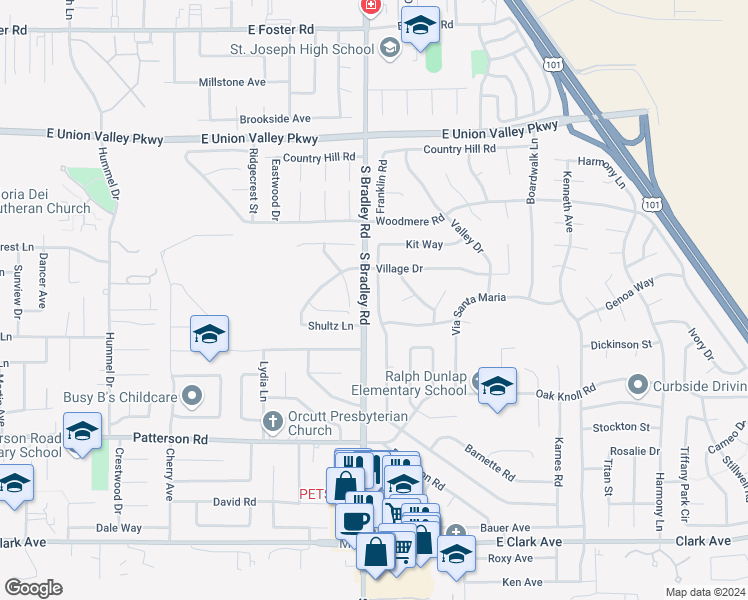 map of restaurants, bars, coffee shops, grocery stores, and more near 4457 Glines Avenue in Santa Maria