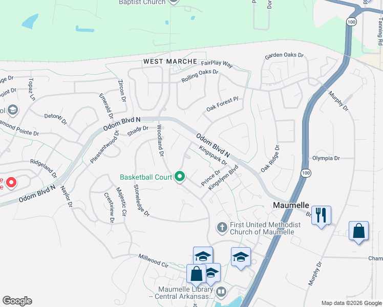 map of restaurants, bars, coffee shops, grocery stores, and more near 6 Monarch Court in Maumelle