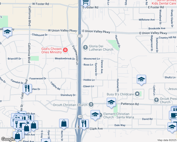 map of restaurants, bars, coffee shops, grocery stores, and more near 4505 Cynbalaria Court in Santa Maria