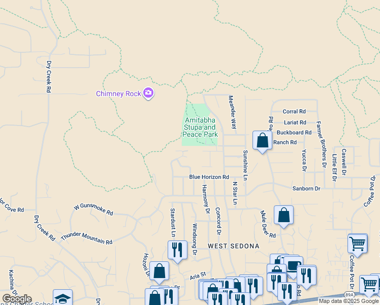 map of restaurants, bars, coffee shops, grocery stores, and more near 2720 Pueblo Drive in Sedona