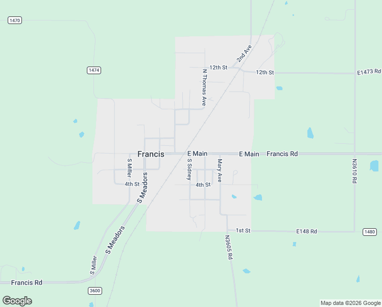 map of restaurants, bars, coffee shops, grocery stores, and more near 116 Main Street in Francis