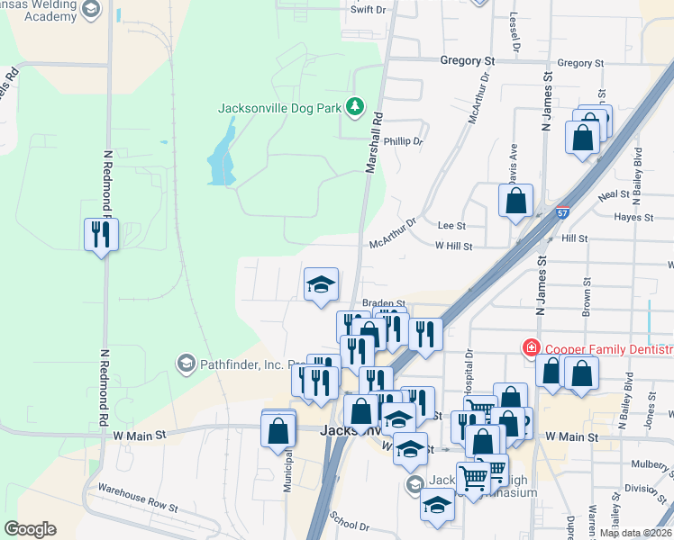 map of restaurants, bars, coffee shops, grocery stores, and more near 621 Cheryl Lane in Jacksonville