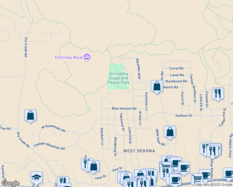 map of restaurants, bars, coffee shops, grocery stores, and more near 2720 Pueblo Dr in Sedona