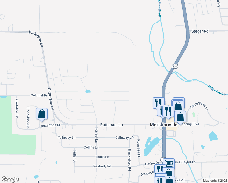 map of restaurants, bars, coffee shops, grocery stores, and more near Holt Street in Meridianville