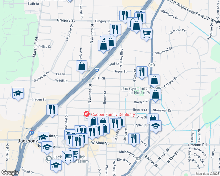 map of restaurants, bars, coffee shops, grocery stores, and more near 605 West Martin Street in Jacksonville