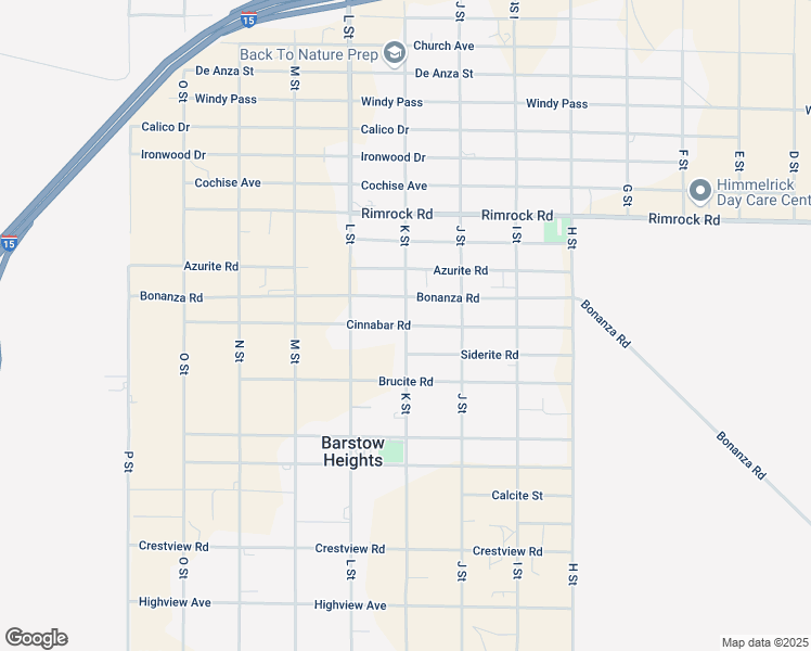 map of restaurants, bars, coffee shops, grocery stores, and more near K Street in Barstow