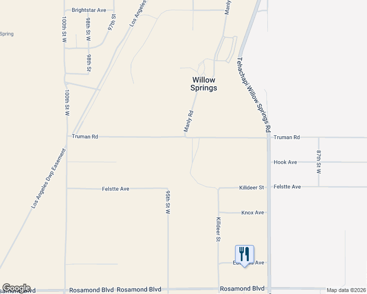 map of restaurants, bars, coffee shops, grocery stores, and more near Truman Road in Rosamond