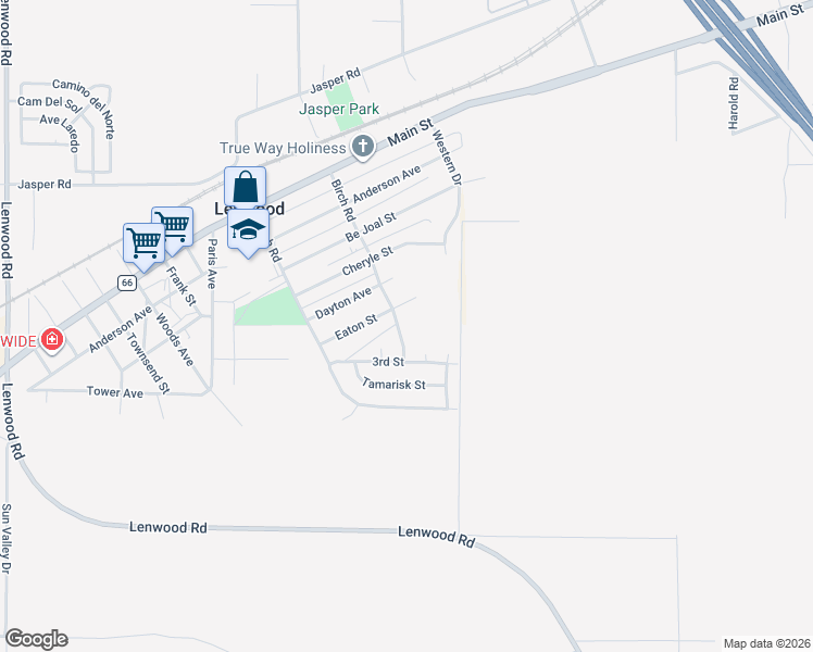 map of restaurants, bars, coffee shops, grocery stores, and more near 34249 Birch Road in Barstow