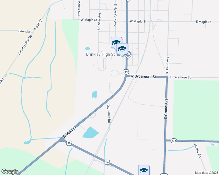 map of restaurants, bars, coffee shops, grocery stores, and more near 409 Mimosa Circle in Brinkley