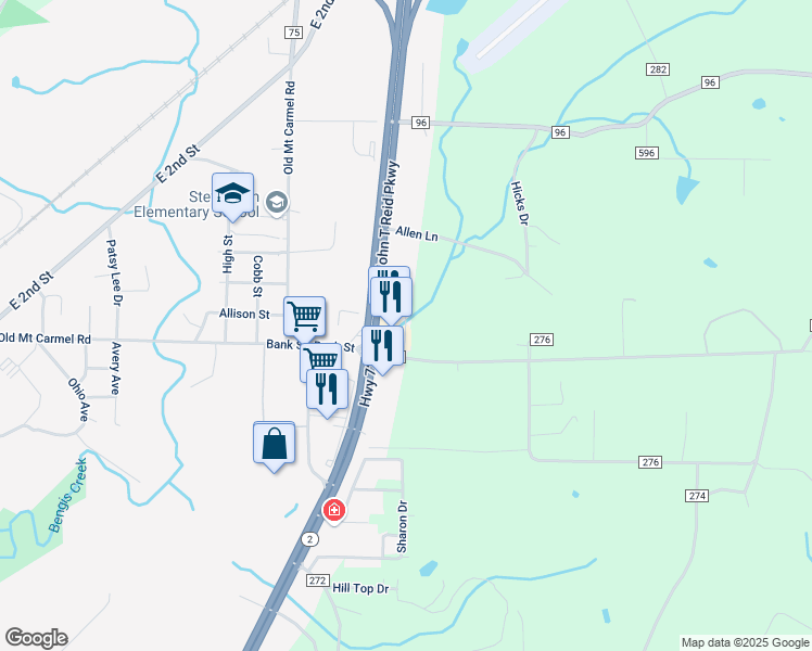map of restaurants, bars, coffee shops, grocery stores, and more near 43151 U.S. 72 in Stevenson
