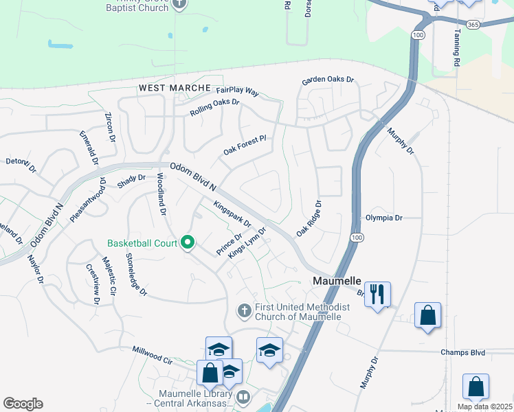 map of restaurants, bars, coffee shops, grocery stores, and more near 35 Oak Forest Loop in Maumelle