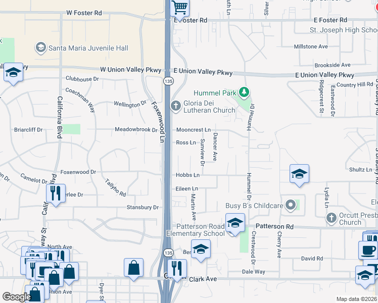 map of restaurants, bars, coffee shops, grocery stores, and more near 4493 Cynbalaria Court in Santa Maria