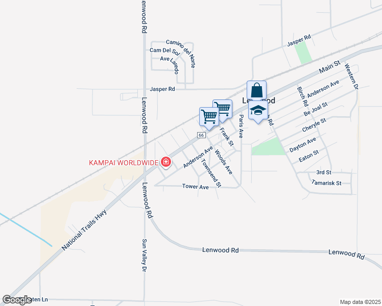 map of restaurants, bars, coffee shops, grocery stores, and more near Townsend Street in Barstow