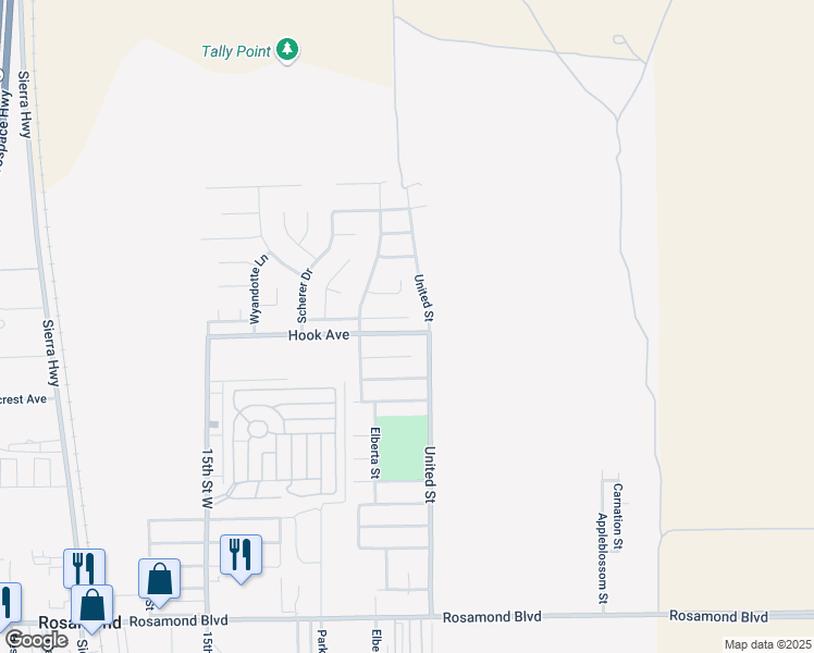 map of restaurants, bars, coffee shops, grocery stores, and more near 1024 Hook Avenue in Rosamond