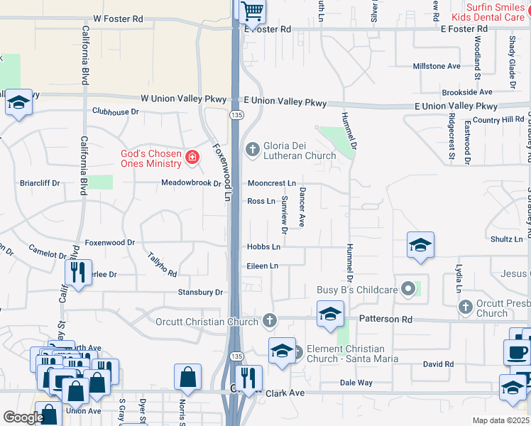 map of restaurants, bars, coffee shops, grocery stores, and more near 4493 Cynbalaria Court in Santa Maria