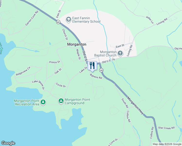 map of restaurants, bars, coffee shops, grocery stores, and more near 112 Bypass Road in Morganton