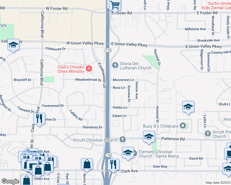 map of restaurants, bars, coffee shops, grocery stores, and more near 4505 Cynbalaria Court in Santa Maria