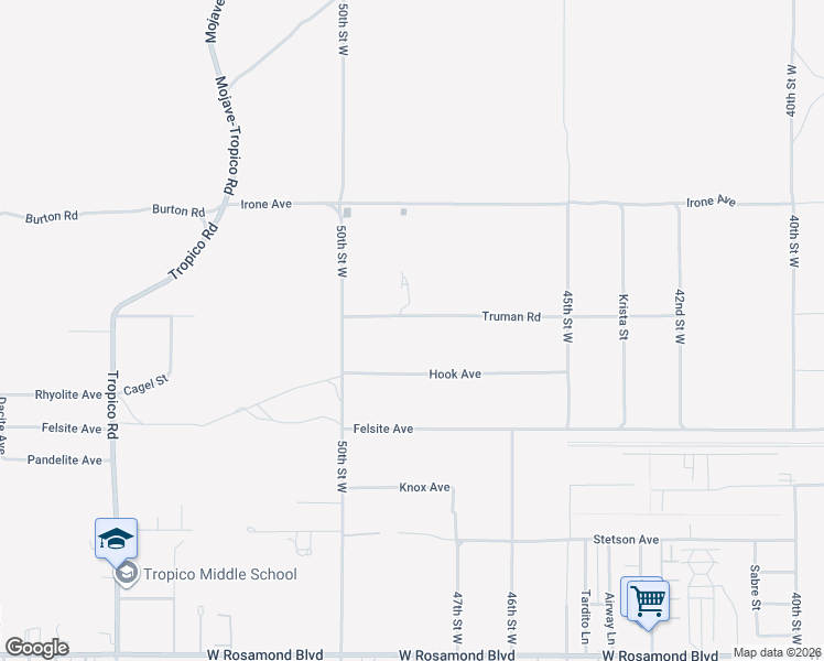 map of restaurants, bars, coffee shops, grocery stores, and more near 4938 Truman Road in Rosamond